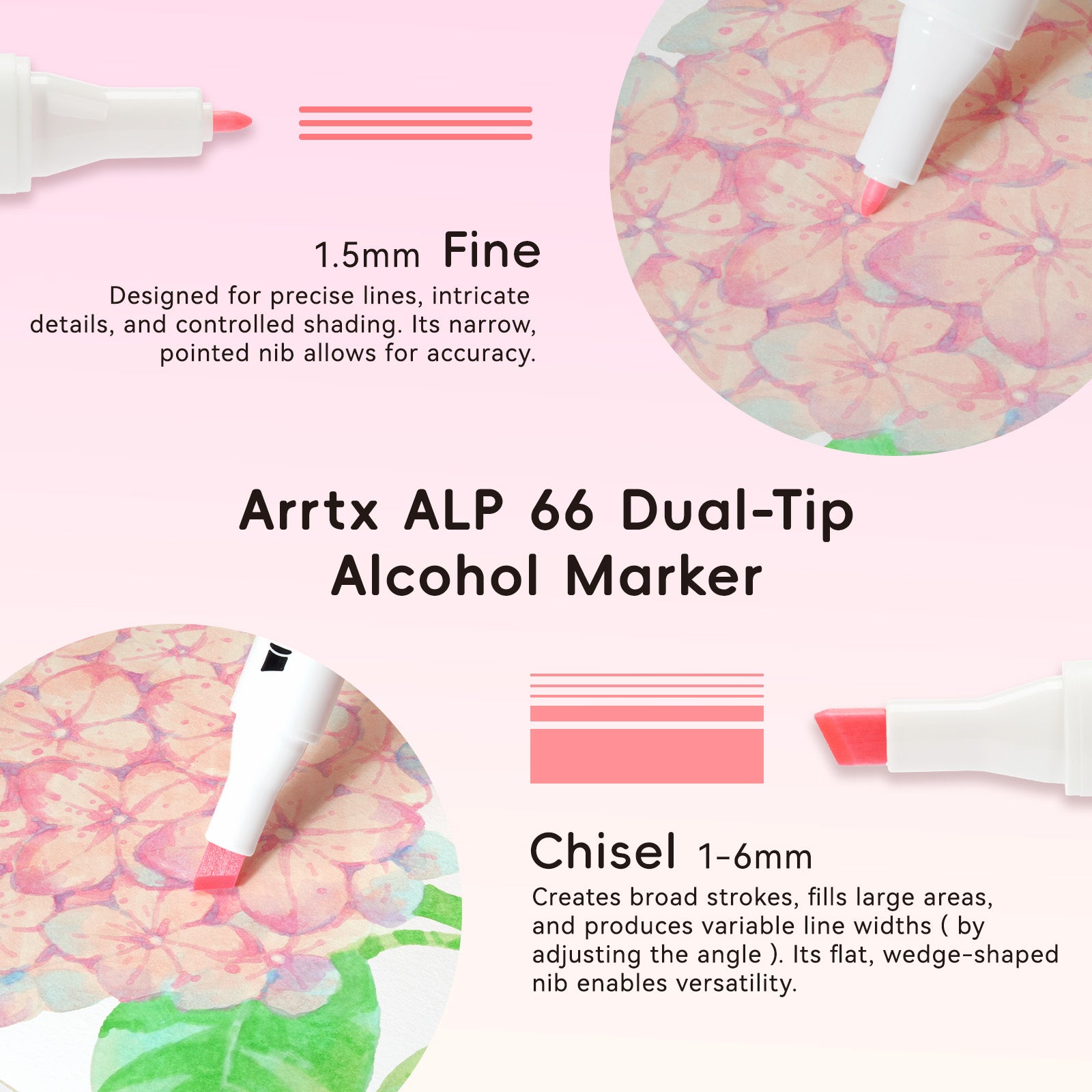 Arrtx ALP 66 Alcohol Markers Pastel Colors Paint Markers Dual Tip