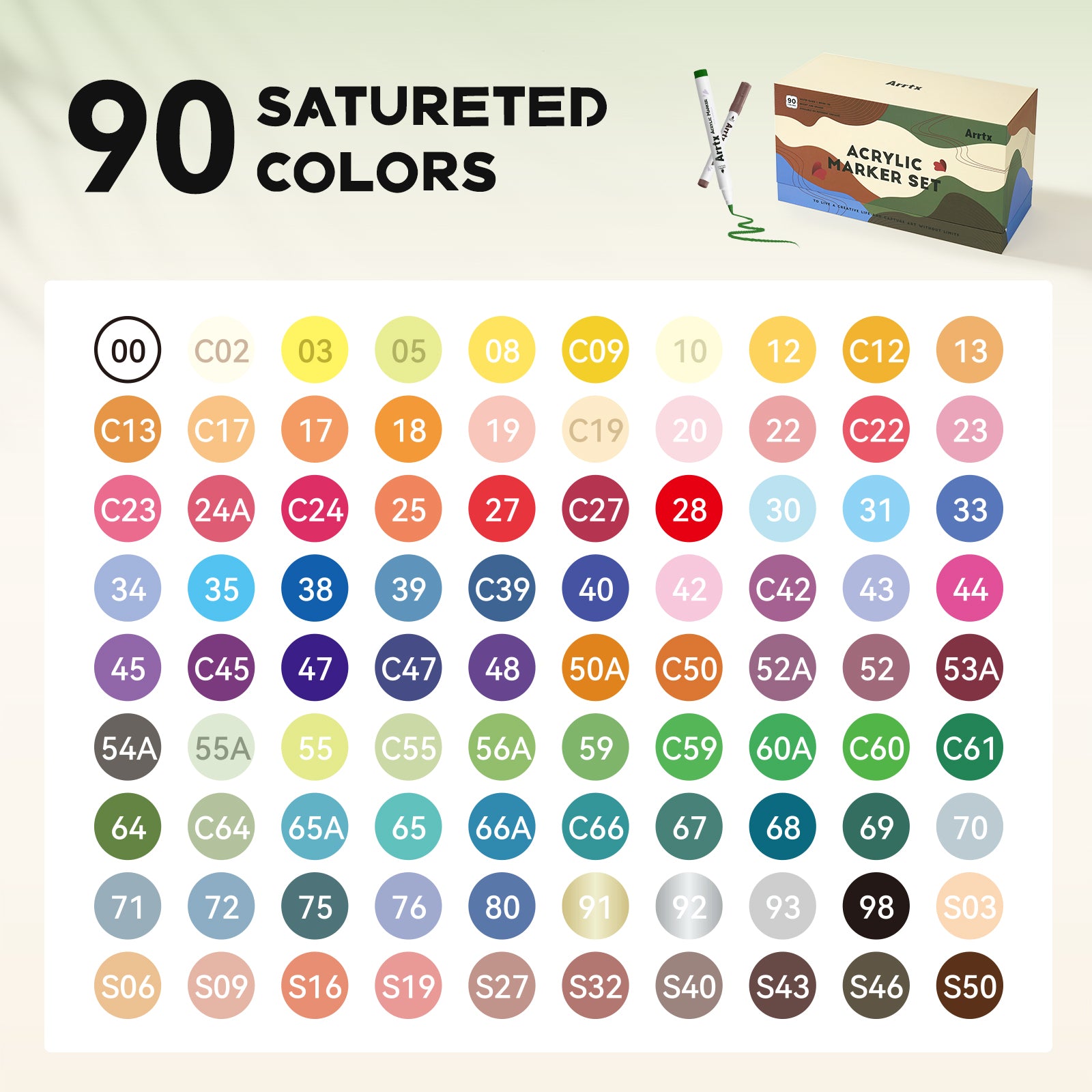 Arrtx 90 Colors Acrylic Marker Paint Pens Brush Tip Series