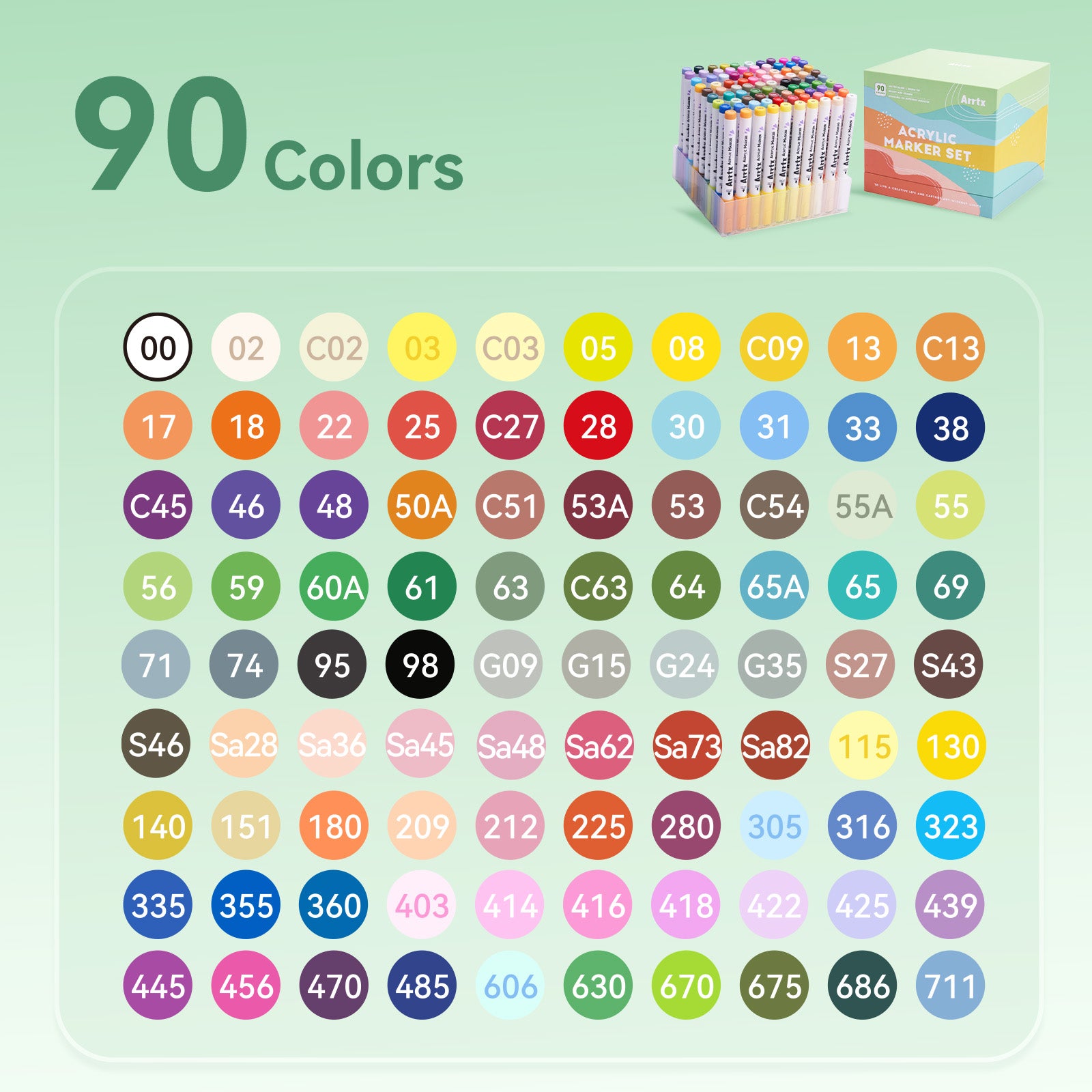 Arrtx 90B Colors Acrylic Paint Markers Brush Tip Landscape Colors