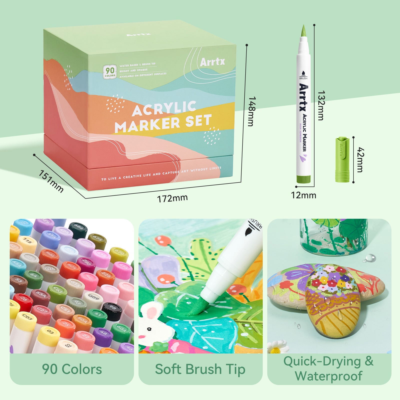 Arrtx 90B Colors Acrylic Paint Markers Brush Tip Landscape Colors