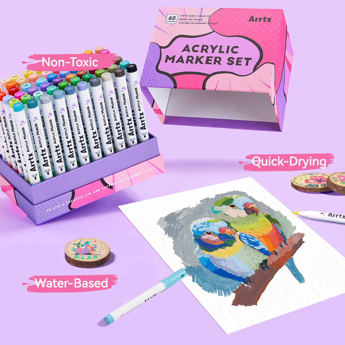 Arrtx 60B Acrylic Paint Markers Anime Colors Brush Tip