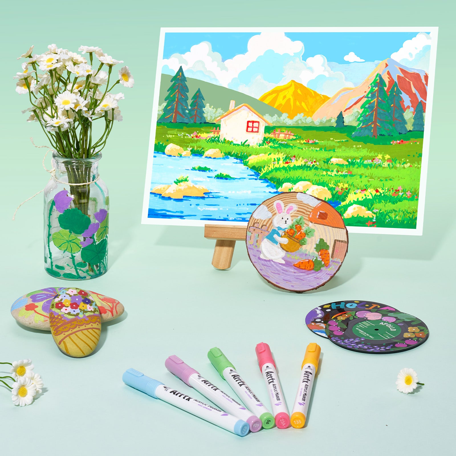 Arrtx 90B Colors Acrylic Paint Markers Brush Tip Landscape Colors