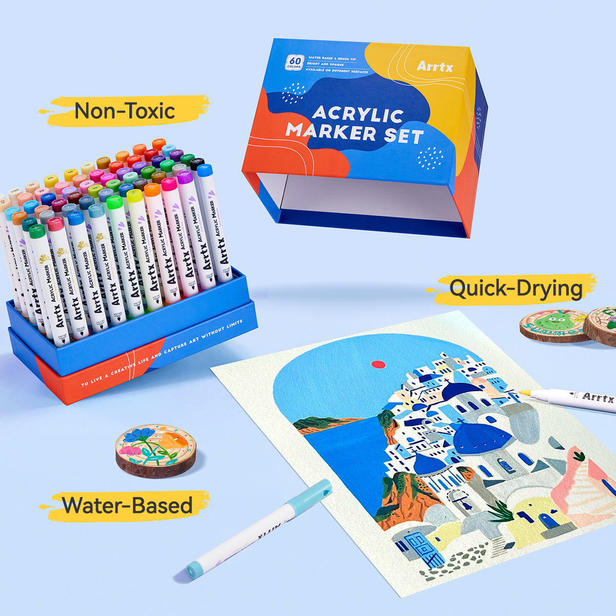 Arrtx 60A Colors Acrylic Paint Markers Brush Tip Art Supplies