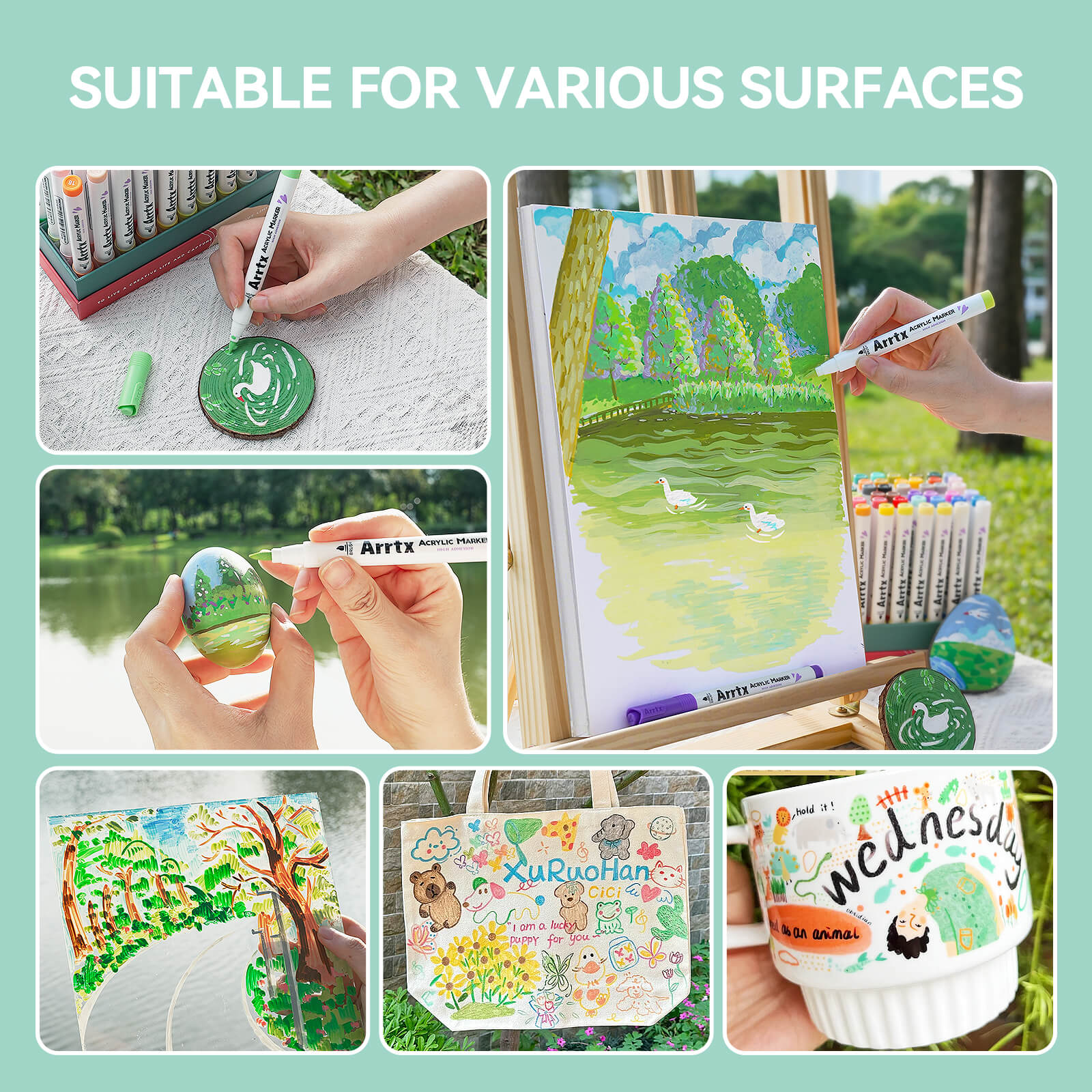 Arrtx 60C Colors Acrylic Paint Markers Brush Tip Art Supplies