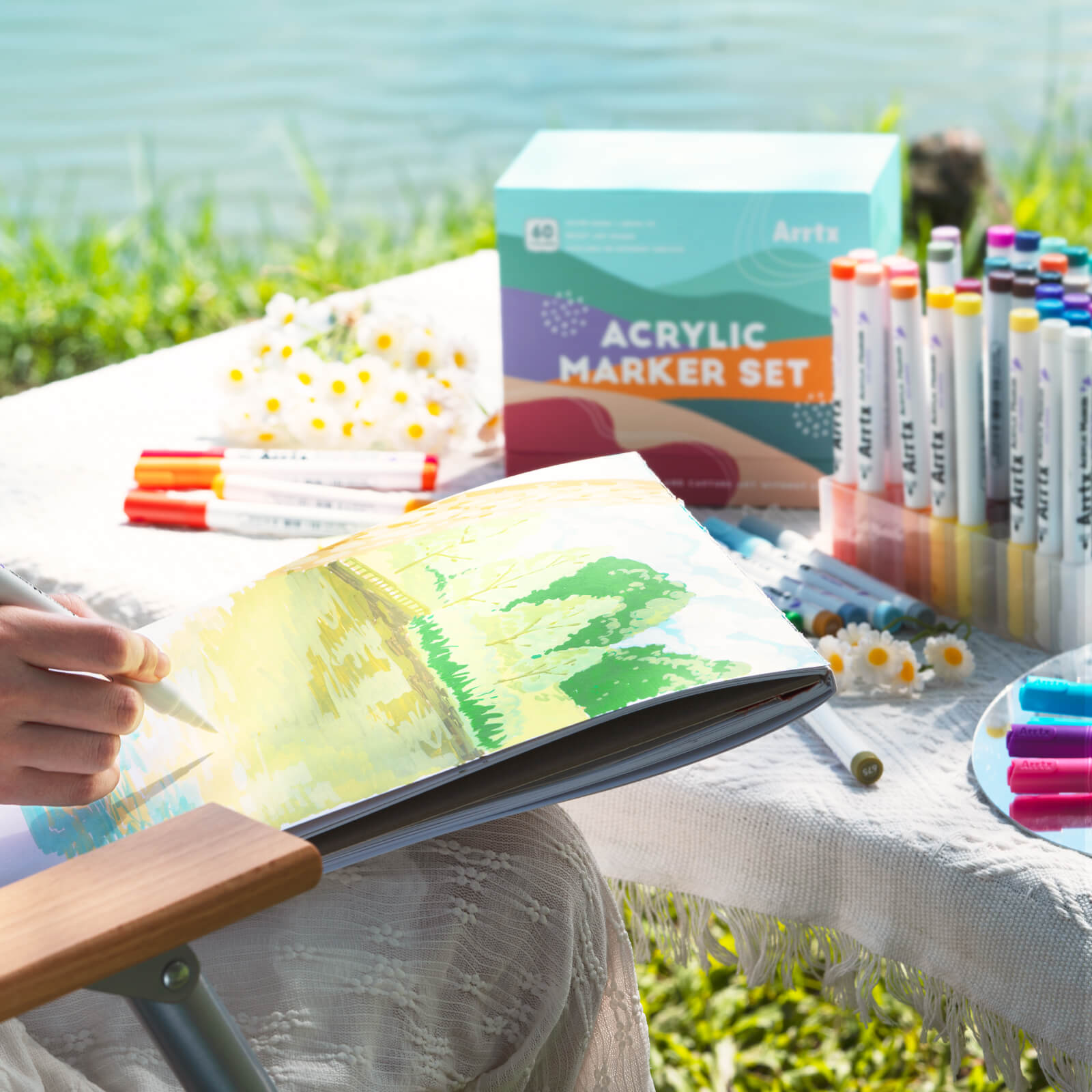 Arrtx 60C Colors Acrylic Paint Markers Brush Tip Art Supplies