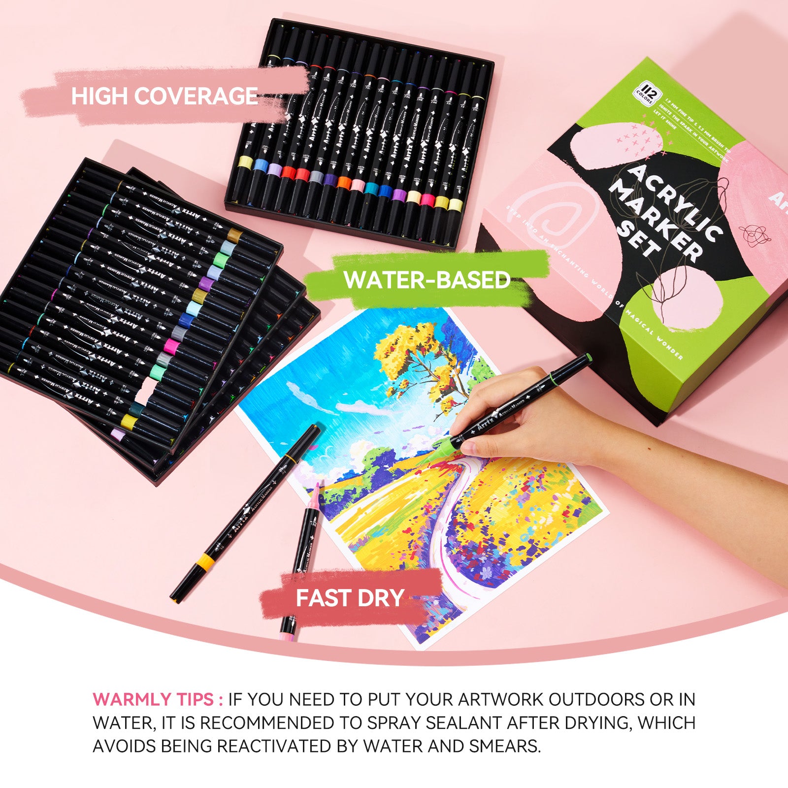 Arrtx 112 Colors Acrylic Paint Markers Dual Tip Paint Pens