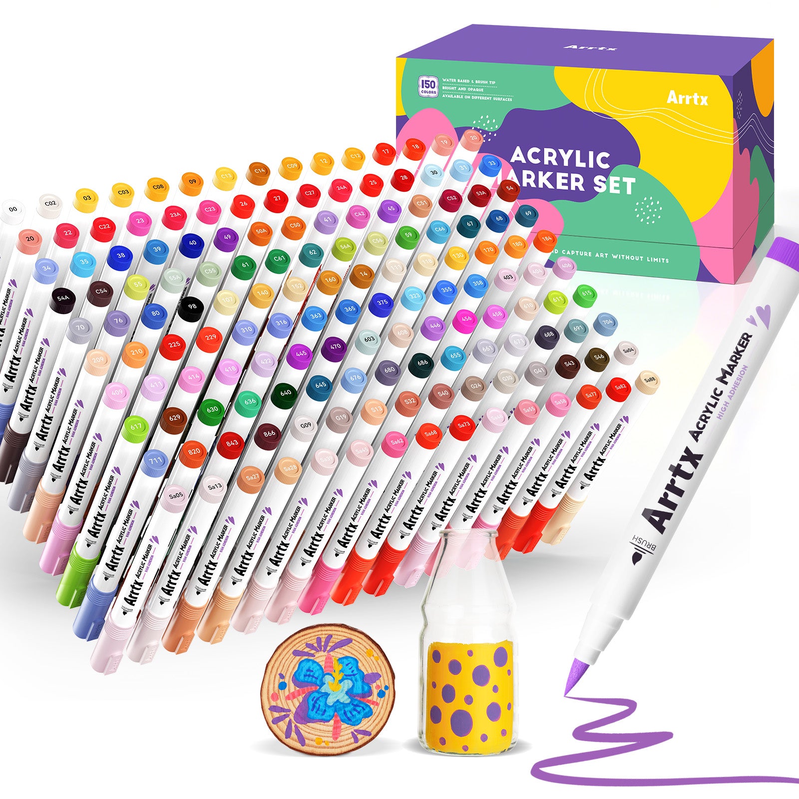 Arrtx 150 Colors Brush Tip Acrylic Paint Markers
