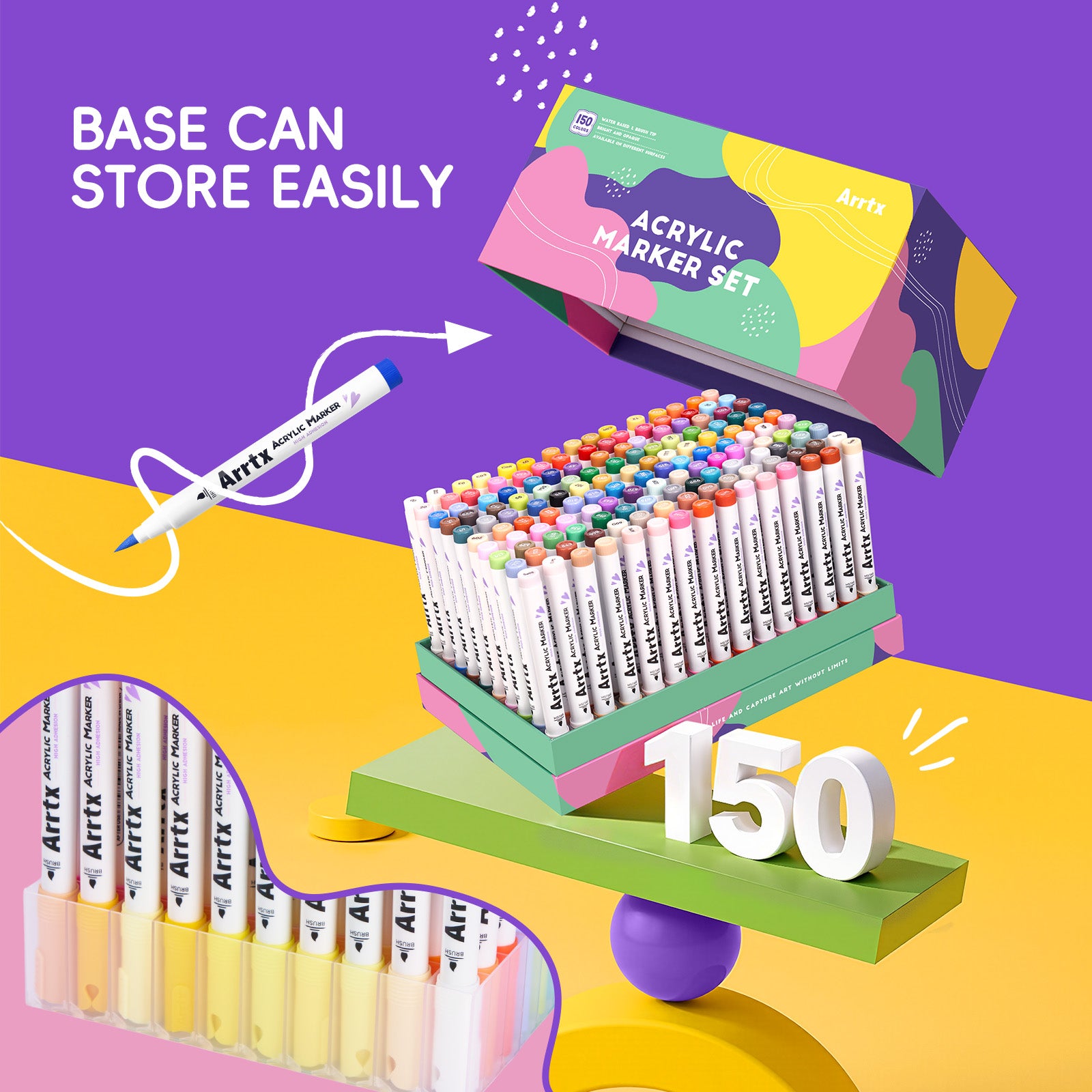Arrtx 150 Colors Brush Tip Acrylic Paint Markers