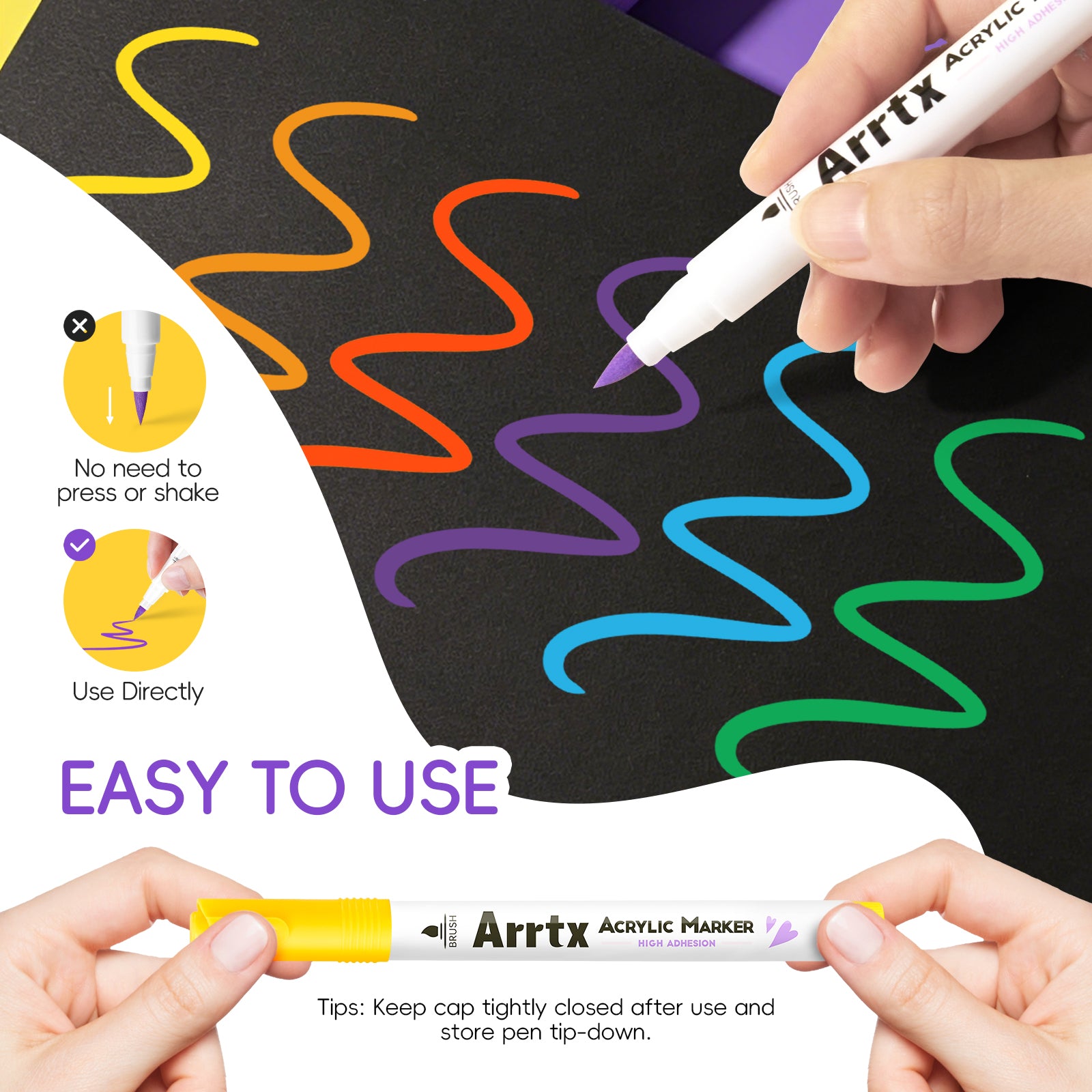 Arrtx 150 Colors Brush Tip Acrylic Paint Markers
