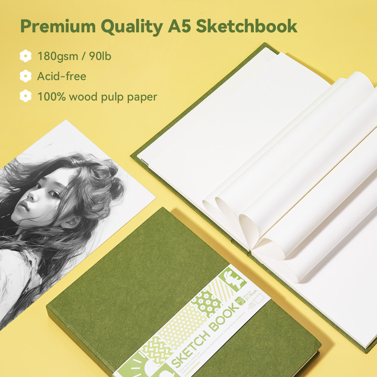 Arrtx Carnet de croquis A5 pour artistes, papier à dessin à couverture rigide, durable, sans acide 