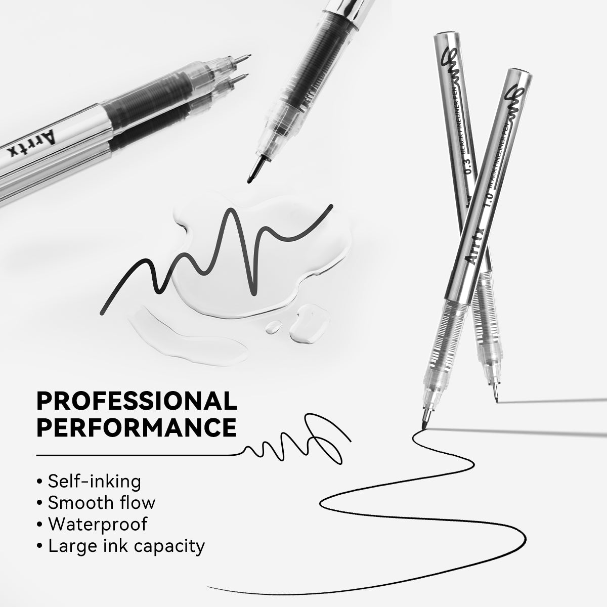 Arrtx Fineliner Pen Set 10 Pack Stylos gel de couleur noire 10 plumes