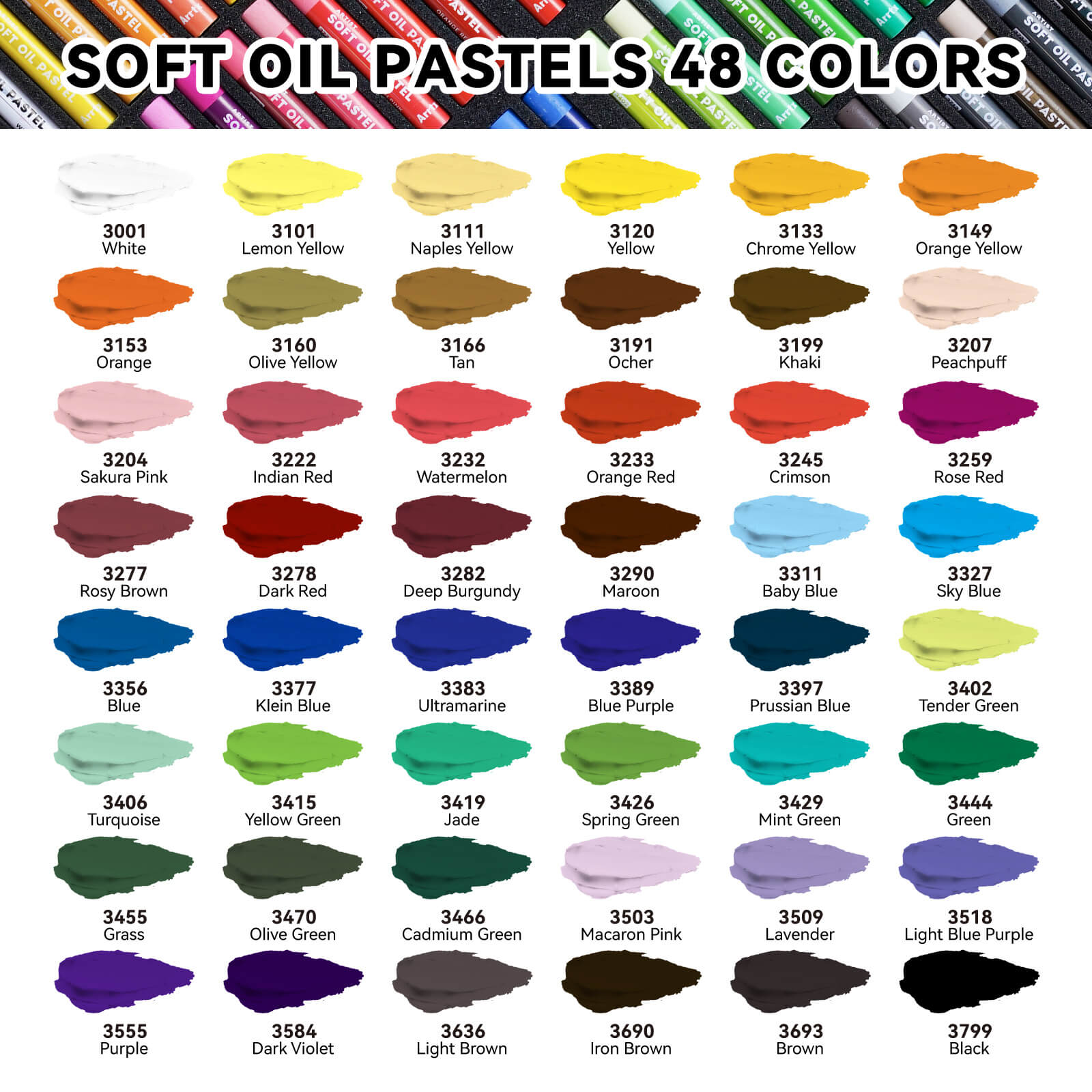 Arrtx 72 couleurs pastels à l'huile ensemble de pastels à dessin lisse
