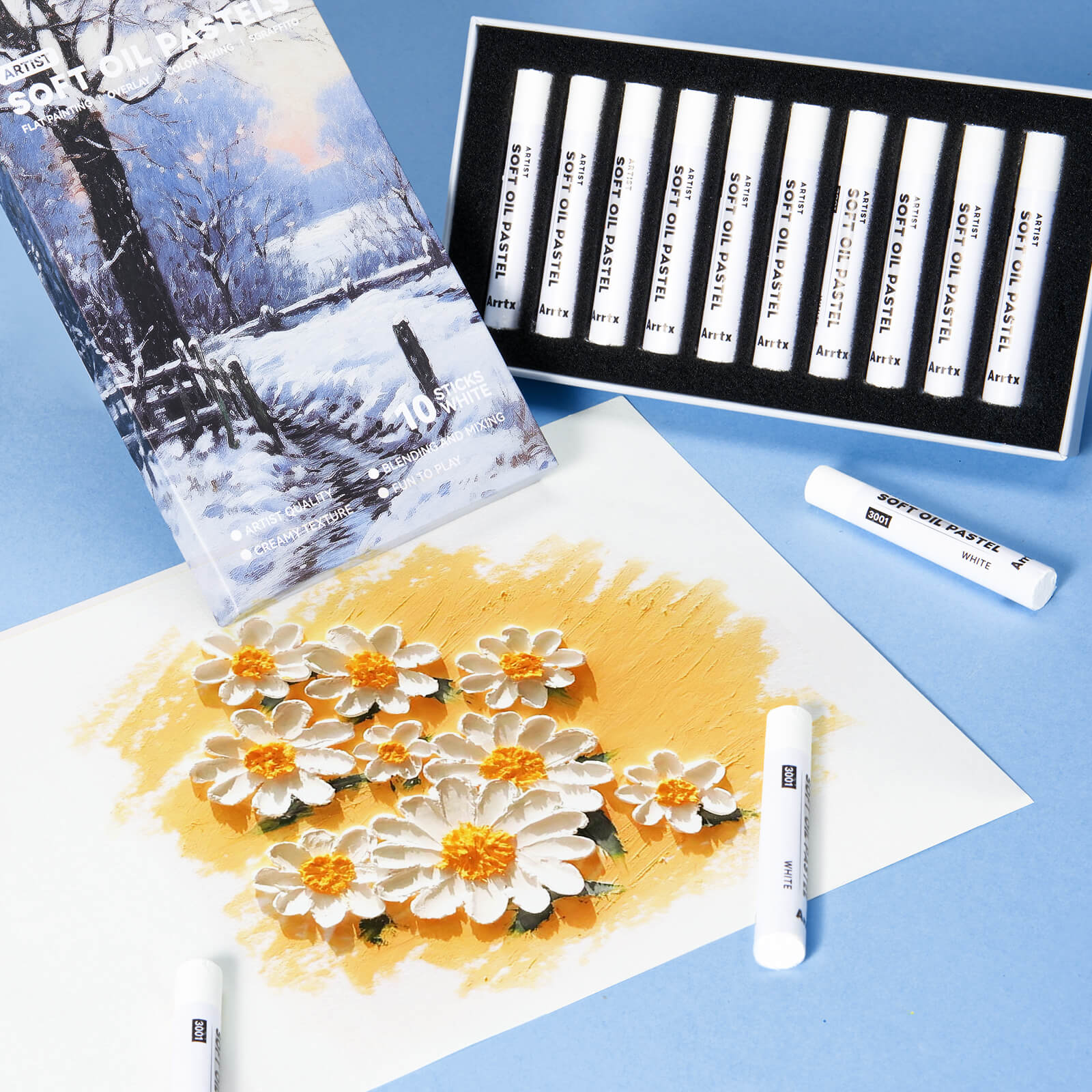 Arrtx White Color Oil Pastels Smooth Drawing Pastel 10 PCS
