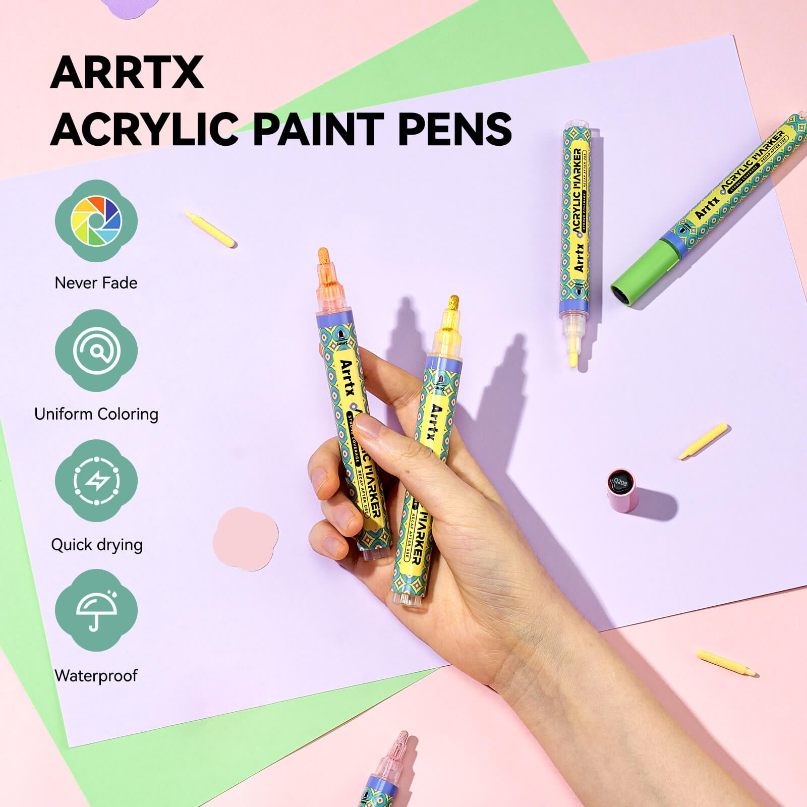 Arrtx 36 Colors Acrylic Paint Markers 3mm Medium Tip Valve Design
