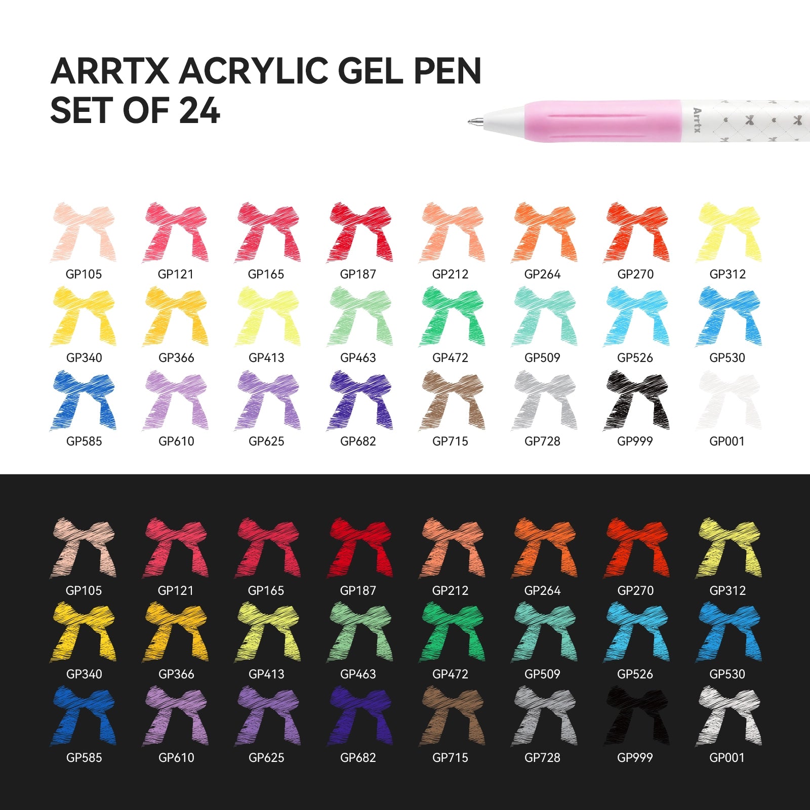 ARRTX 24 Colors Set Acrylic Gel Pens 0.7mm Bullet Tip Single Tip