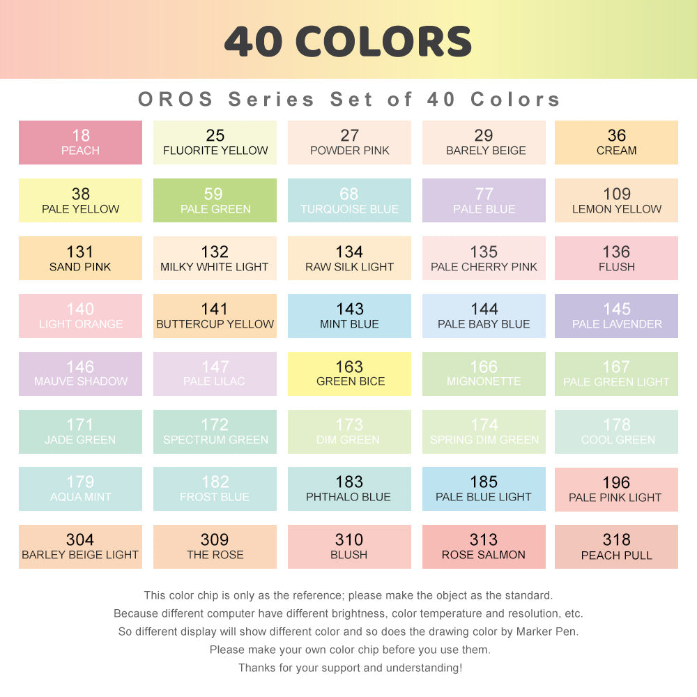 Arrtx OROS Pastel Color 40 Colors Alcohol Markers
