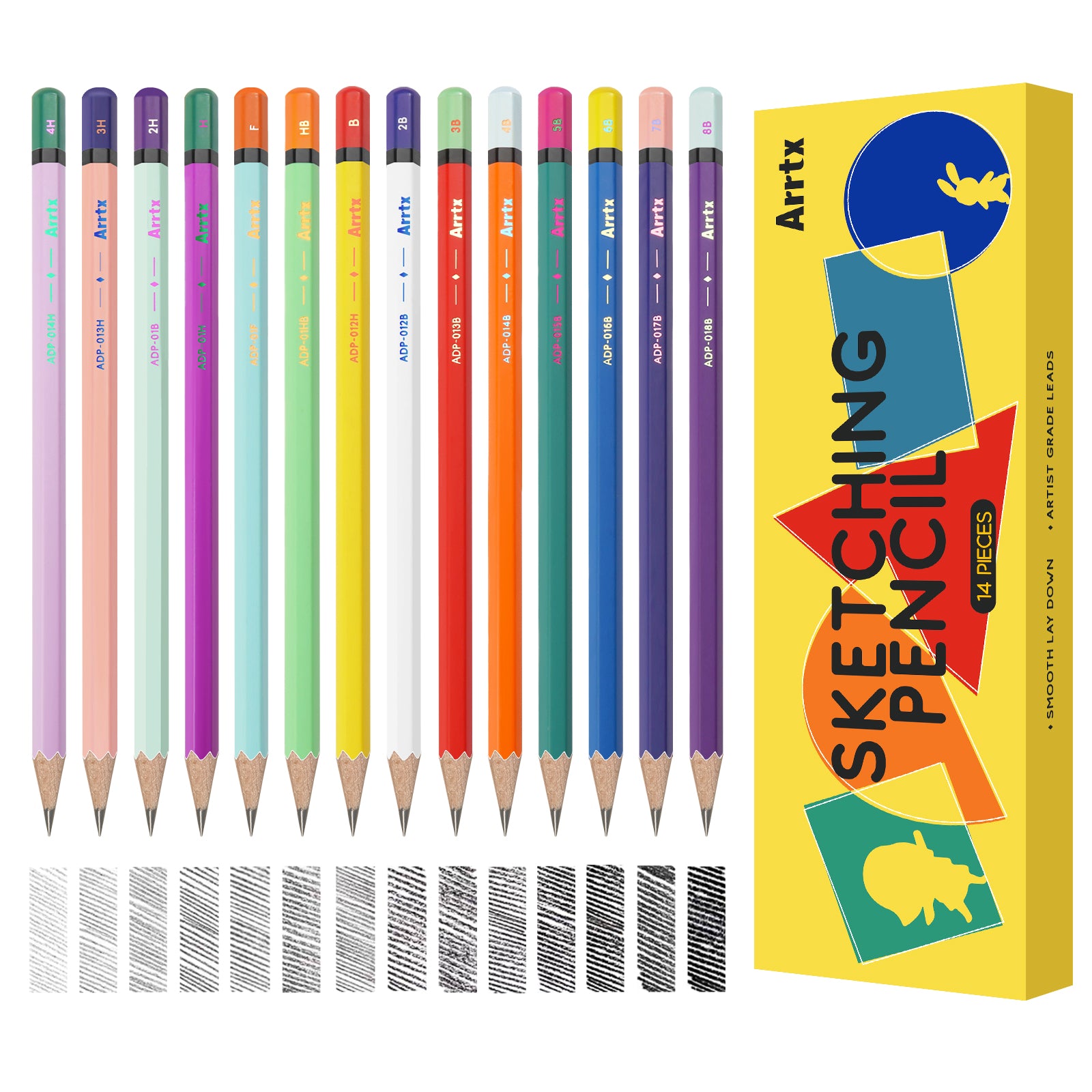 Arrtx Drawing Pencils, 14 Pcs (4H - 8B) Artist Sketching Pencils for Drawing
