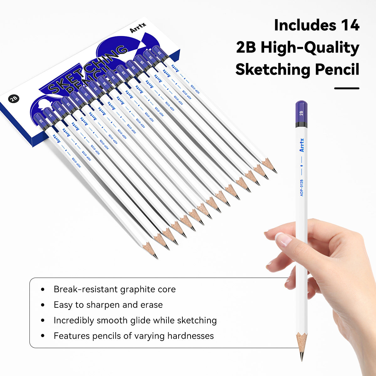 Arrtx Sketch Pencils 14 Pack 2B Ensemble de crayons à dessin