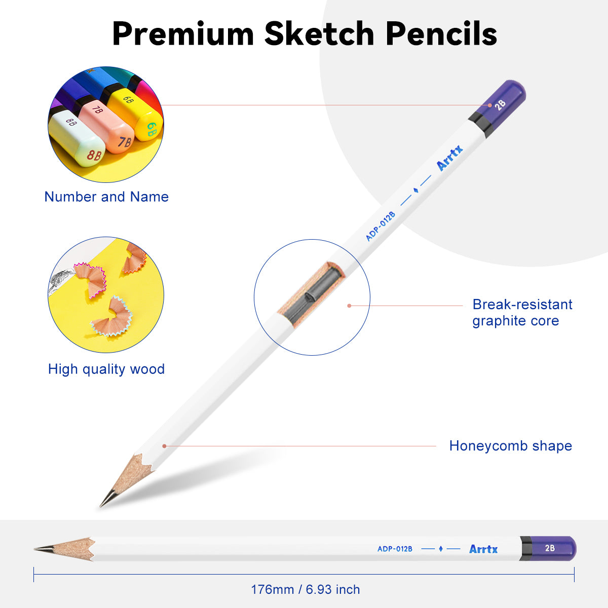 Arrtx Sketch Pencils 14 Pack 2B Drawing Pencils Set