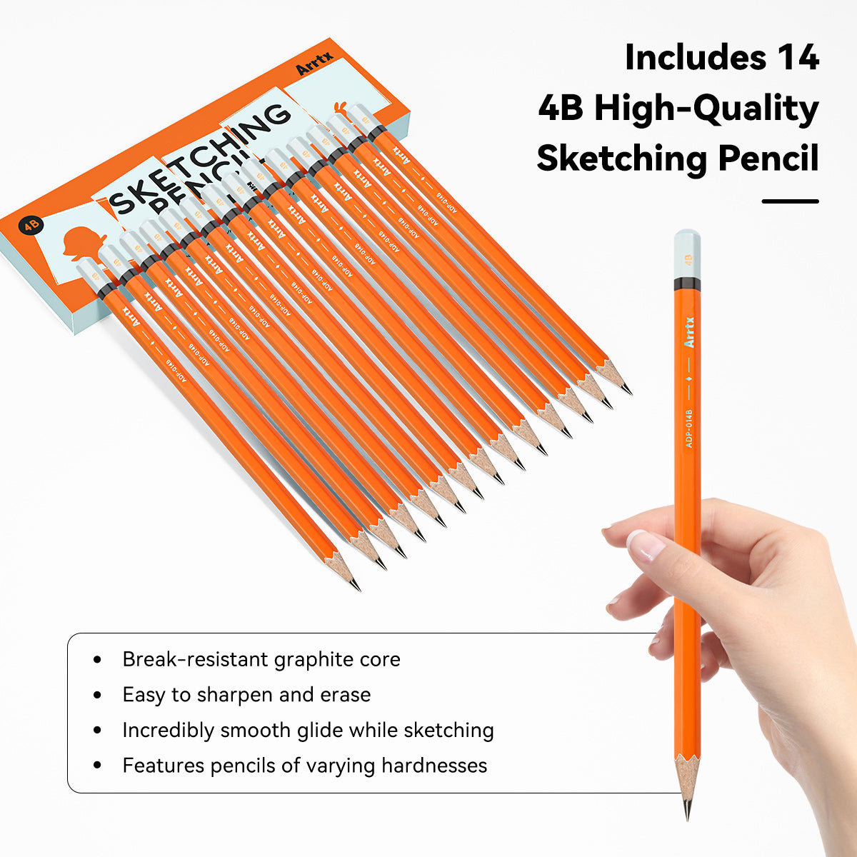Crayons à dessin Arrtx 14 pièces (4H - 8B) crayons à croquis d'artiste