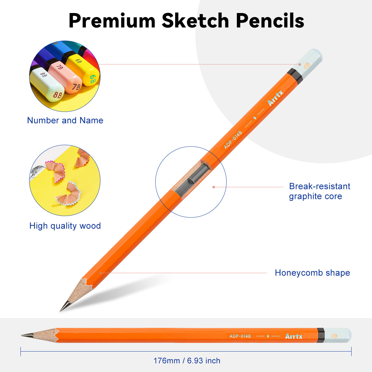 Arrtx Drawing Pencils 14 Pcs (4H - 8B) Artist Sketching Pencils
