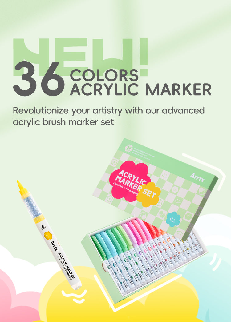Arrtx 36 Colors Acrylic Paint Markers Brush Tip Direct Liquid Ink ...