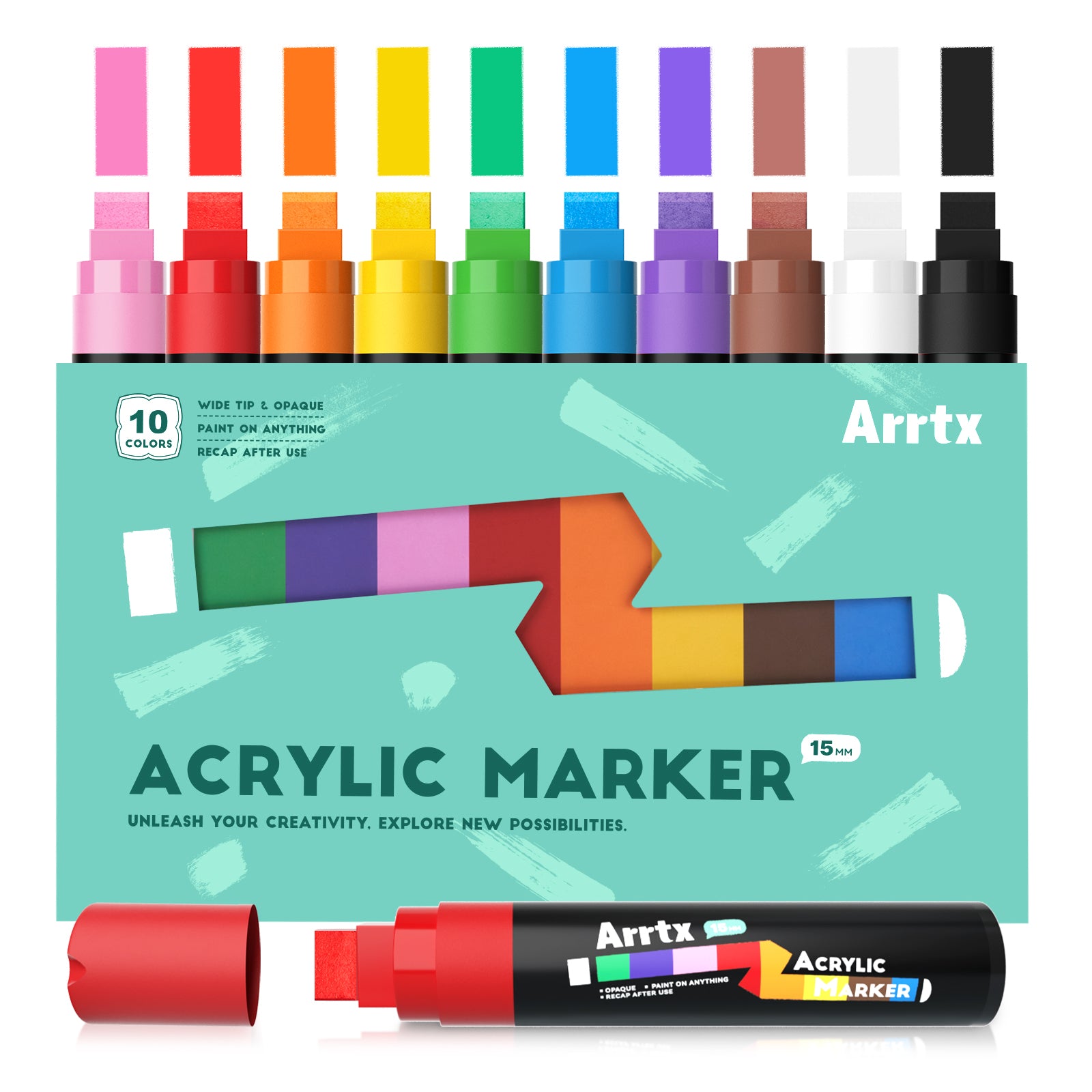 Marqueurs acryliques géants Arrtx 10 couleurs (pointes larges de 15 mm)