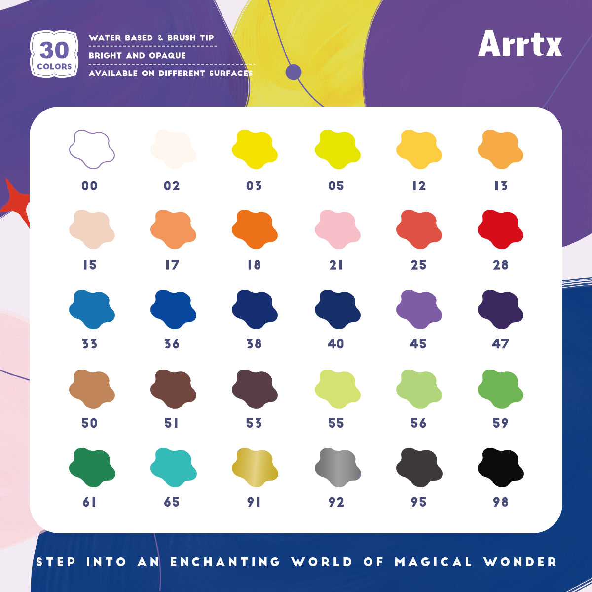 ARRTX Acrylic 30 Colors Pastel Marker Set Waterproof Vivid Colors