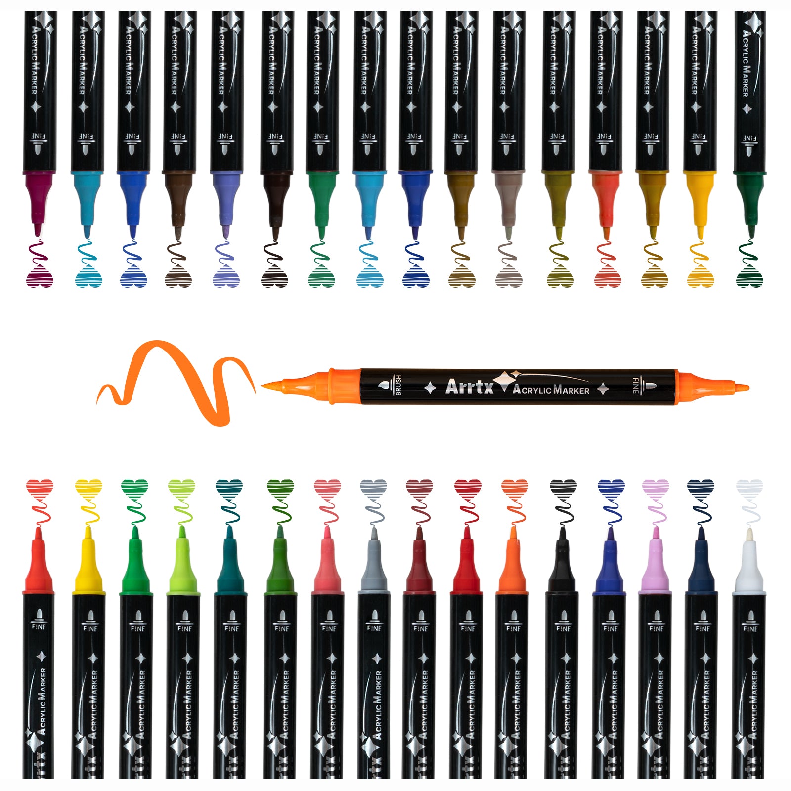 Arrtx 32 Colors Acrylic Marker Dual Tip Paint Pens