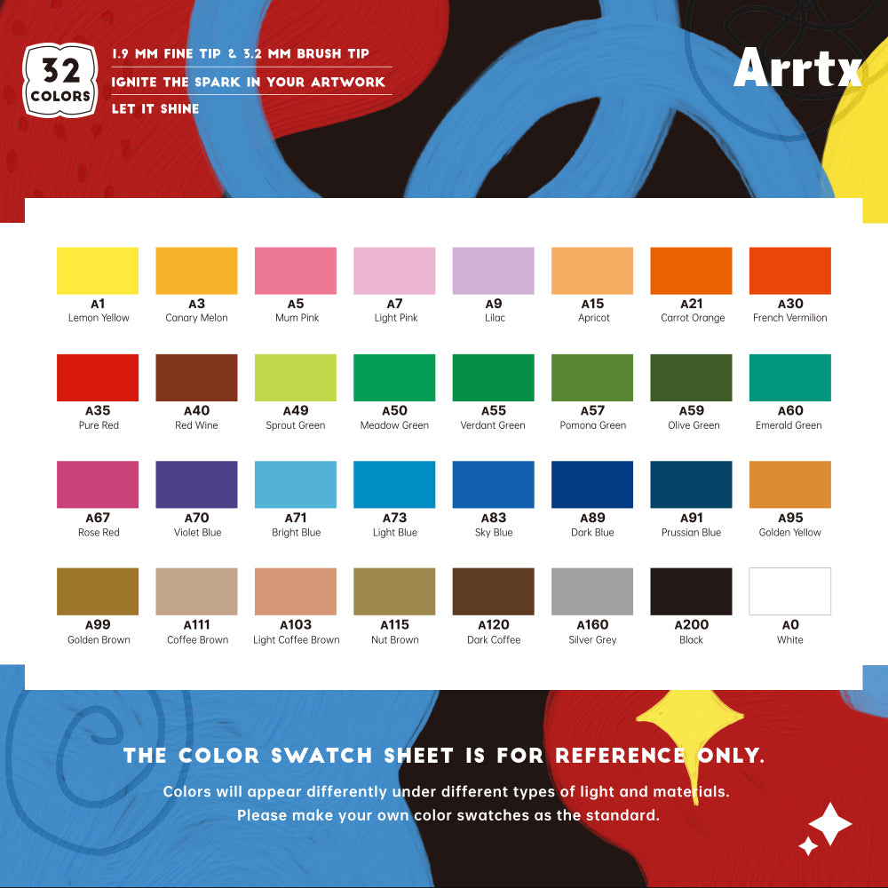 Arrtx 32 Colors Acrylic Marker Dual Tip Paint Pens – ArrtxArt