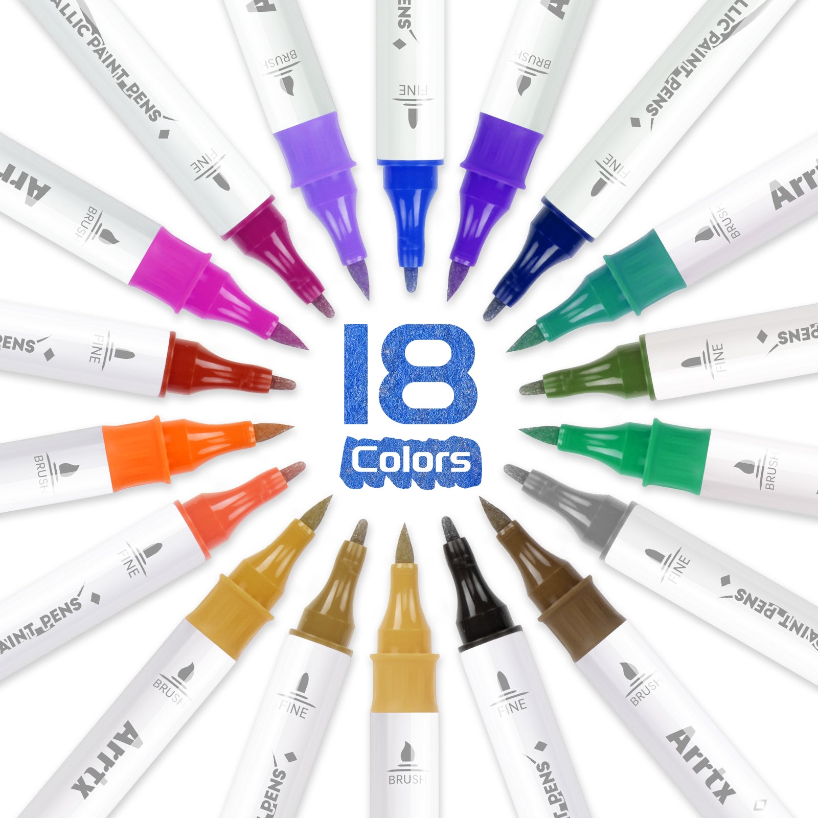 Arrtx 18 Colors Metallic Paint Pens (Dual Tip)