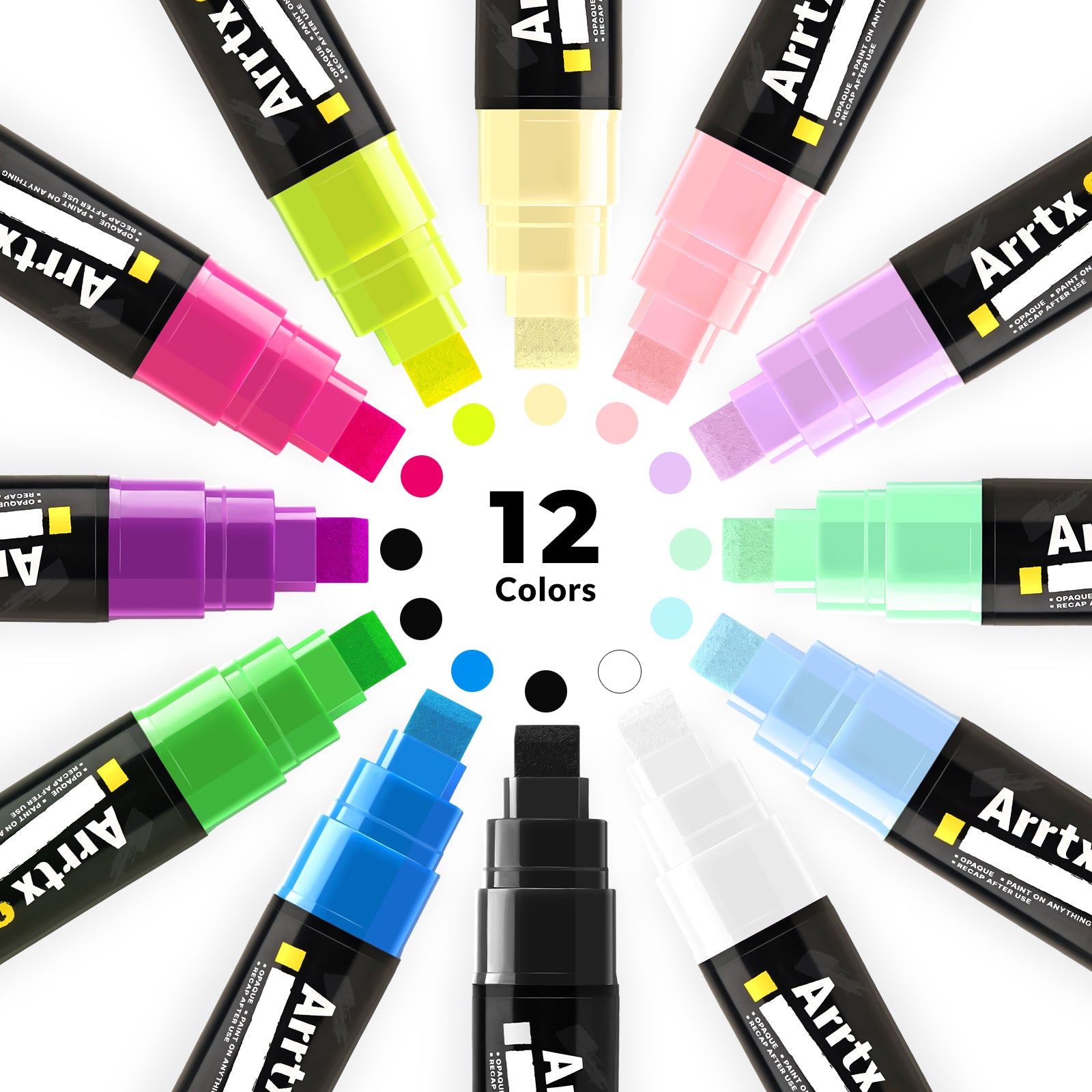 Arrtx 12 Neon Colors Broad Tip 10mm Acrylic Paint Markers for