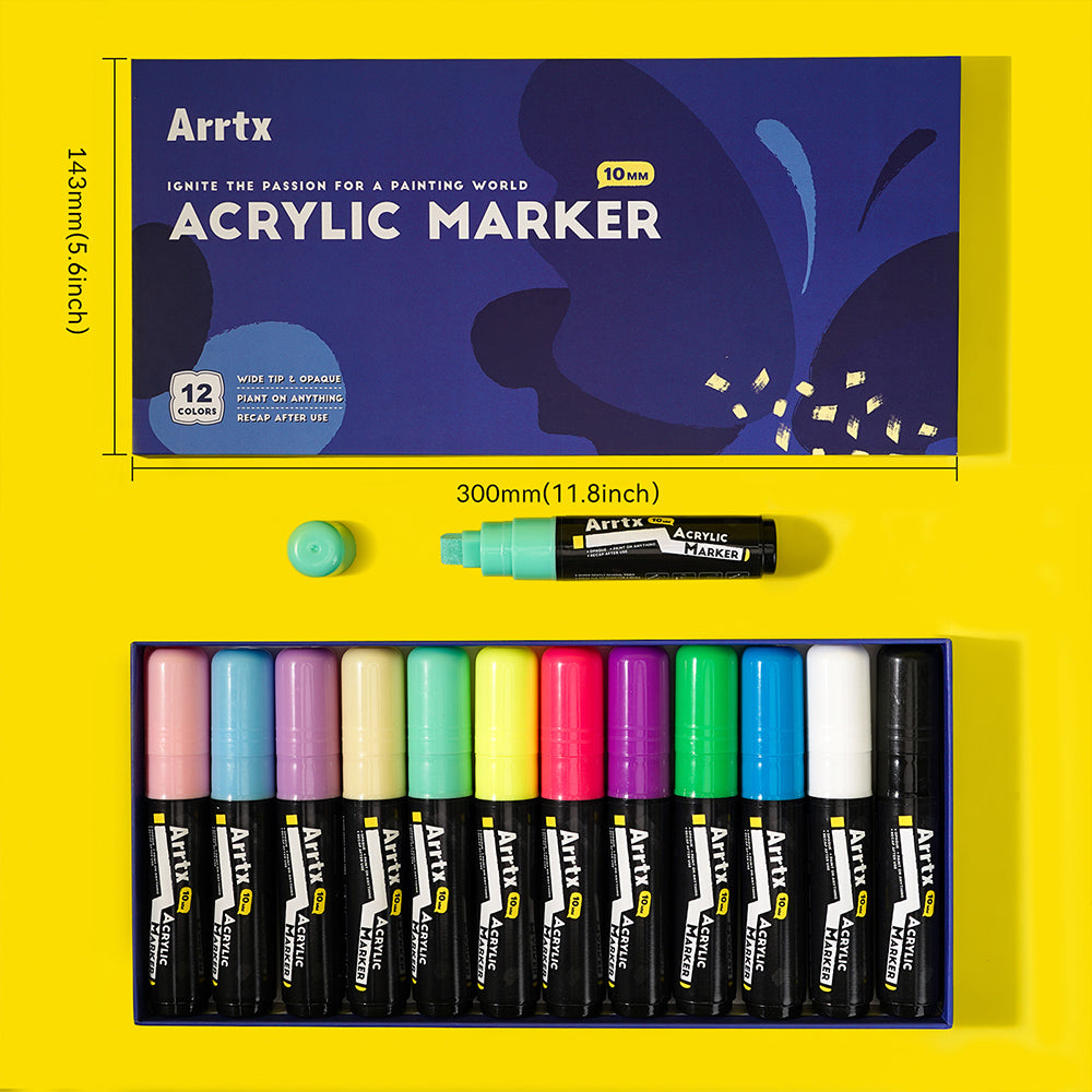 Arrtx 12 Farben Jumbo-Acrylmarker (10 mm breite Spitzen)