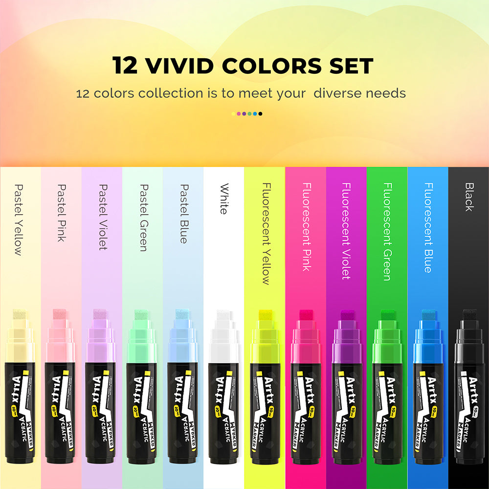 Arrtx 12 Colors Jumbo Acrylic Markers (10mm Broad Tips)